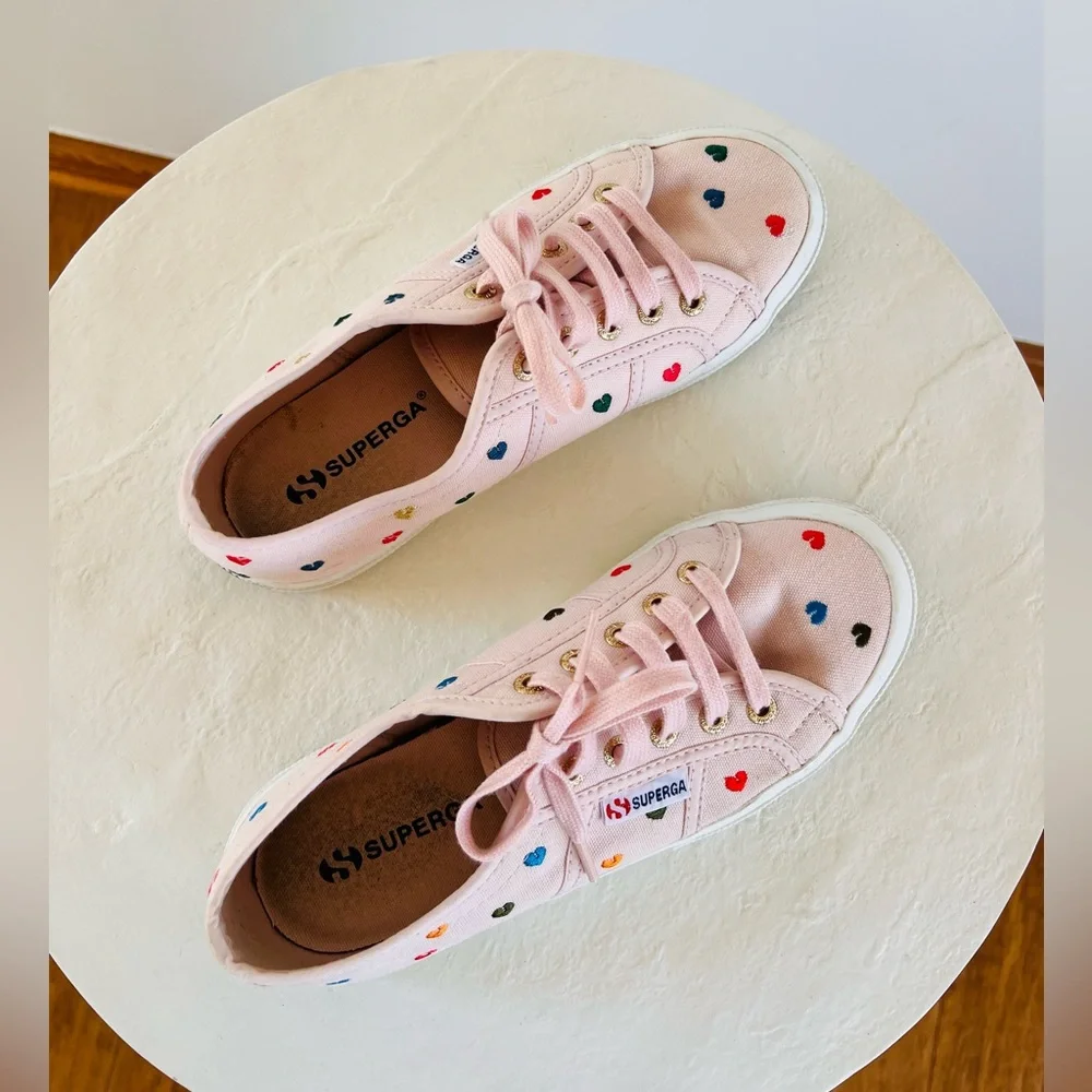 SUPERGA UNISEX LITTLE HEARTS PINK EMBROIDERY LOW TOP SNEAKERS FESTIVAL‎ LOVE